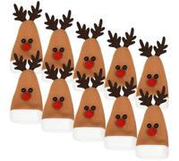 PartyKindom Lot de 10 Pochettes à Couverts en Tissu Marron Motif Cerf, 14x6 Cm, Décoration de Table de Noël, Paquet à Vaisselle pour Couteaux et Fourchettes, Accessoires Festifs pour Repas