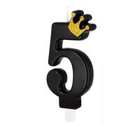 Partypal Bougie en forme de chiffre noire avec couronne dorée et pied enfichable | env. 9 cm x 5 cm | Décoration de gâteau d'anniversaire Bougie chiffre Bougie chiffre Bougie chiffre Bougie chiffre