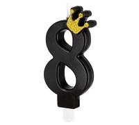 Partypal Bougie noire avec couronne dorée et pied enfichable | env. 9 cm x 5 cm | Décoration de gâteau d'anniversaire Bougie chiffre Bougie chiffre Bougie chiffre Bougie chiffre Bougie chiffre Couleur