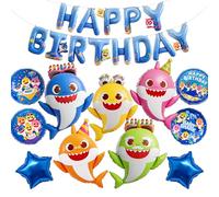 PartyWoo Lot de 13 ballons ronds en aluminium avec inscription « Baby Shark Family » - Bleu - Étoile ronde en mylar - Pour garçons et filles - Décorations de fête d'anniversaire pour enfants