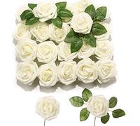 PartyWoo Lot de 20 roses artificielles, fleurs décoratives en mousse, pour anniversaire, mariage, fête (beige)