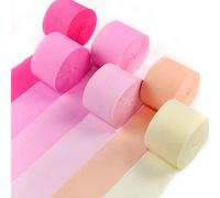 PartyWoo Lot de 6 banderoles en papier crépon 150 m, rose, rose vif, pêche et jaune pour décorations d'anniversaire, décorations de fête, décorations de mariage (1,8 pouces x 82 pieds/rouleau)