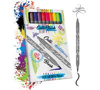 Parure Calli.Brush, 10 stylos feutre calligraphie avec deux côtés (côté calligraphie de 2 mm et côté pinceau flexible),pour handlettering/bullet journaling/écriture créative