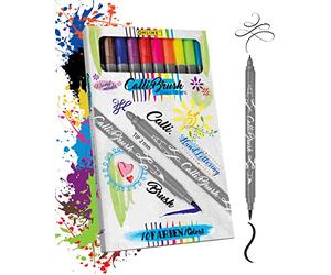 Parure Calli.Brush, 10 stylos feutre calligraphie avec deux côtés (côté calligraphie de 2 mm et côté pinceau flexible),pour handlettering/bullet journaling/écriture créative