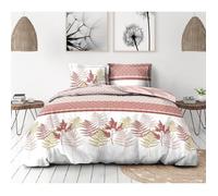 Parure de couette 2 pièces en percale de coton 200x200 BLANC et ROSE POUDRE