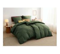 Parure de couette - Housse de couette et Taies d’oreiller - Bedsure - Vert olive grisé - 135x200cm - Lot de 2 pièces - Brossage
