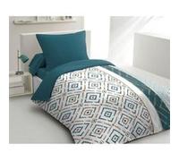 Parure de couette microfibre Ethno - 1 housse de couette 140x200 cm + 1 taie d'oreiller 63x63 cm - Bleu canard - HOME LINGE PASSION Bleu canard G
