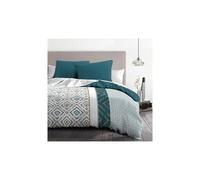 parure de couette microfibre ethno - 1 housse de couette 240x260 cm + 2 taies d'oreiller 63x63 cm - bleu canard - home linge .