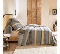 Parure de drap 3 pièces : drap 240x300 cm taies 65x65 cm 100% flanelle de coton JULES gris/jaune