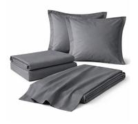 Parure de drap 4 Pièces en coton 57 fils 140 x 190 cm Anthracite - Drap-Housse, Drap Plat et 2 Taies d’Oreiller