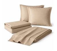 Parure de drap 4 Pièces en coton 57 fils 140 x 190 cm Sable - Drap-Housse, Drap Plat et 2 Taies d’Oreiller