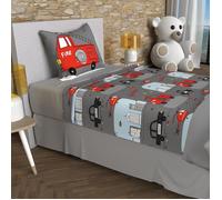 Soleil d'ocre, Parure de draps 180x290 cm Pompiers Gris, 100% Coton 57 Fils/cm2