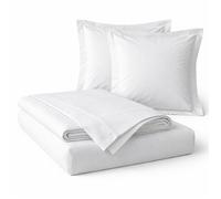 Parure de draps 4 Pièces en coton 57 fils 160 x 200 cm Blanc - Drap-Housse, Drap Plat et 2 Taies d’Oreiller