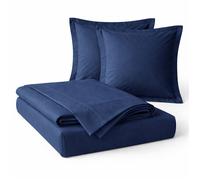 Parure de draps 4 Pièces en coton 57 fils 160 x 200 cm Bleu - Drap-Housse, Drap Plat et 2 Taies d’Oreiller