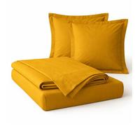 Parure de draps 4 Pièces en coton 57 fils 160 x 200 cm Curry - Drap-Housse, Drap Plat et 2 Taies d’Oreiller