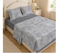 Parure de draps 4 Pièces Percale 100% Coton 80 Fils Drap plat 240x300cm Drap housse 140x190cm 2 taies d'oreiller 65x65cm MF-4004