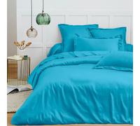 Parure de draps 4 pièces "Premium" pour lit 140 x 190 cm Cyan Coton Pur