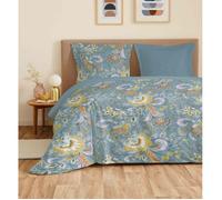 Parure de draps 4 pièces ""Vanessa"" pour lit 160 x 200 cm ""Grande largeur"" Bergame Turquoise