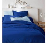 Parure de draps 5 Pieces Unie-lit 2 Personnes 180 x 200 cm 100% Coton 57 Fils HAUTE QUALITE (Blue)