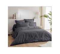 Parure de draps 5 Pieces Unie-lit 2 Personnes 180 x 200 cm 100% Coton 57 Fils HAUTE QUALITE GRIS