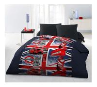Parure de draps London Bus - HOME LINGE PASSION - Microfibre - Bleu - 240x300 cm