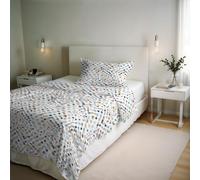 Parure de housse de couette RIVER - Produit en Italie - Set housse de couette 1 personne - Housse 150x200 cm + rabat et taie d'oreiller 50x80 cm - 80 % coton, 20 % fibres mélangées - Tarim
