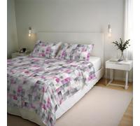Parure de housse de couette RIVER - Produit en Italie - Set housse de couette 2 personnes - Housse 250x200 cm + rabat et 2 taies d'oreiller 50x80 cm - 80 % coton, 20 % fibres mélangées - Ili