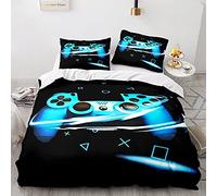 Parure De Lit 1/2 Personne 3D Gamepad Housse De Couette Gamer Console Manette Motif Sets De Housses De CouettesTaies d'oreiller (Bleu,140x200cm)