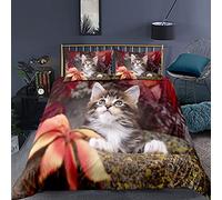 Parure de Lit 1 Personne Fille Garçon Animal Housse de Couette Cute Pet Chaton Chiot Gris Beige Noir Rose Fleurie Amour Chat et Chien Polyester Ensemble de Literie (Gris, 140 x 200 cm)