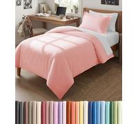 Parure de lit 1 place / 1 place XL, housse de couette ultra douce 173 x 229 cm avec 1 taie d'oreiller, pour hotel de luxe et sans décoloration, fermeture éclair et liens - Rose bébé