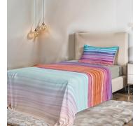 PARURE DE LIT 1 PLACE ET DEMIE SANS REPASSAGE FANTASY - Microfibre - Drap plat 180 × 270 cm, drap-housse 120 × 200 cm avec bonnet élastiqué de 25 cm, taie d'oreiller 50 × 80 cm - Rainbow