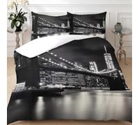 Parure de Lit 140 x 200 cm Pont de Brooklyn Gris avec Housse de Couette et 1 Taies d'oreiller 65 x 65 cm