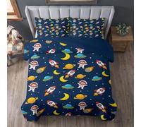 Parure de Lit 140 x 200cm Enfants Astronaute et Fusée Housse de Couette | 2 pièces Housse de Couette Set Respirabilité Univers de Science-Fiction Décor Parure Housse de Couette Hypoallergénique