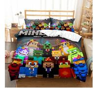 Parure de lit 140x200 - Alokus - Jeu Minecraft - Ensemble 2 pièces en microfibre douce et respirante - Facile à entretenir