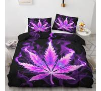 Parure de Lit 140x200 Cannabis - Housse de Couette 1 Personne Motif Chanvre Psychédélique Néon, Ensemble de Literie Imprimée en Microfibre Douce avec Fermeture éclair, 1 taie d'oreiller 65x65 cm