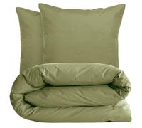Parure de lit 140x200 cm set 65x65 cm percale MANOIR vert Mousse