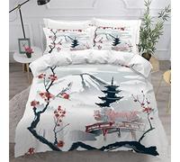 Parure de Lit 140x200 Enfant Fille Garçon Fleurs De Cerisier Housse de Couette 1 personne 3D Motif Style Japonais avec Fermeture Éclai Doux Respirant Microfibre 3 Pièces,2 Taies d'oreiller 50x75