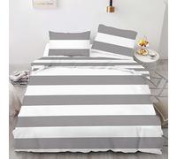 Parure de Lit 160x200 Adulte, Housse de Couette Microfibre Ultra Douce, Motif Rayé Gris et Blanc Moderne Réversible, Ensemble 3 Pièces avec 2 Taies d'Oreiller 65x65 cm, Fermeture Éclair Cachée
