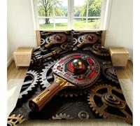 Parure de Lit 160x200 cm 1 Personne Housse de Couette 3D Motif Raquette de Ping-Pong Steampunk Douce et Confortable Linge de Lit Imprimé avec 2 Taie d'oreiller Noir G-2057
