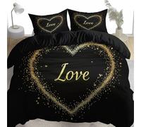 Parure de Lit 180x200 cm Housse de Couette 2 Personnes Cadre Forme Coeur pour Adultes et Enfants, Housse de Couette Imprimée Noir 3 Pièces en Microfibre Douce, Décoration de Chambre
