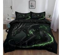 Parure de Lit 180x200 cm Housse de Couette 2 Personnes Dragon Noir pour Adultes et Enfants, Housse de Couette Imprimée Noir 3 Pièces en Microfibre Douce, Décoration de Chambre