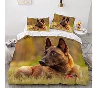 Parure de lit 2 Personne Ado Chien De Berger Belge Malinois 3D Impression Housse de Couette 220x240 Respirable Douce Confort Microfibre 3 pièces Literie avec Fermeture éclair et 2 Taie d'oreiller