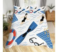Parure de Lit 2 Personne Couple Piscine Style D'illustration Dessinée à la Main Housse de Couette 240x260 Imprimé 3D Doux Microfibre Fermeture Éclair avec 2 Taies d'oreiller 65x65 cm J.524