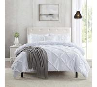 Parure de lit 2 pièces de Luxe à Plis pincés, en Microfibre Ultra Douce, légère et Respirante pour Un Sommeil Frais et Confortable, Housse de Couette décorative à Nervures, lit jumeau, Blanc