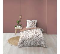 Douceur d'Intérieur Housse de couette 140 x 200 cm MAIWEN Mocha 100% coton motif végétal + 1 taie