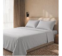 Parure de lit 2 places - THE WHITE STONE - 200 TC - 100% coton percale - Drap-housse 180x200 bonnet 28 cm - Gris clair