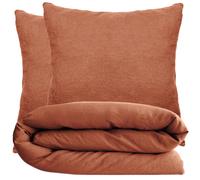 Parure de lit 200x200 cm et 65x65 cm 100% coton lavé PALACE marron terre cuite 3 pièces