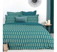 Parure de lit 200x200 cm percale de coton PAST Bleu Canard