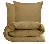Parure de lit 200x200 cm set 65x65 cm percale MANOIR marron Cognac