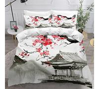 Parure de Lit 200x200 Enfant Ado Fille Aquarelle Peinture à L'encre Housse de Couette 2 personne en Microfibre 3D Japon Garçon Linge de Lit 3 Pièces avec Fermeture Éclai et 2 Taie d'oreiller 50x75